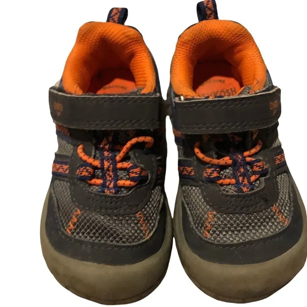 OshKosh B'Gosh blue, grey &orange sneakers‎ w hook & loop closure unisex size 6